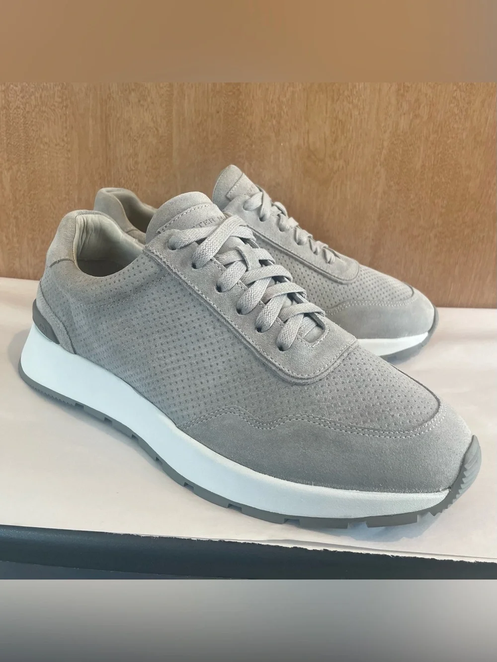 Peter Millar Wayfare Runner Golf Mens Sz US 10.5 Pearl Gray Suede Comfort Shoes